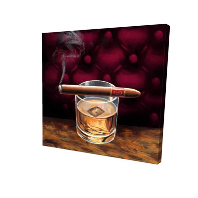 Scotch on Ice with a Cigar - Red Contemporary Canvas Art