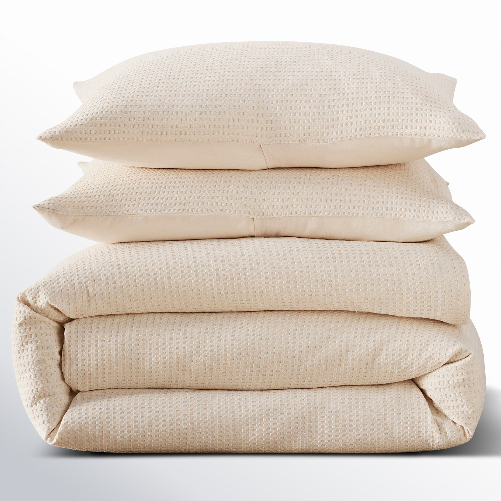 Felix Waffle Cotton Duvet Cover Set, King / Cal King Duvet Cover + 2 King Pillowcases, Ivory