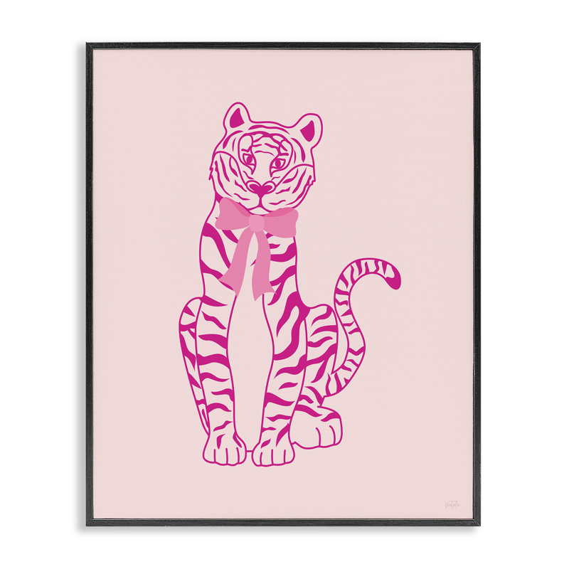 Giclée Mod, tigre avec nœud, design par Natalie Carpentieri, H 14 po x l 11 po, Giclée encadrée noir minuit