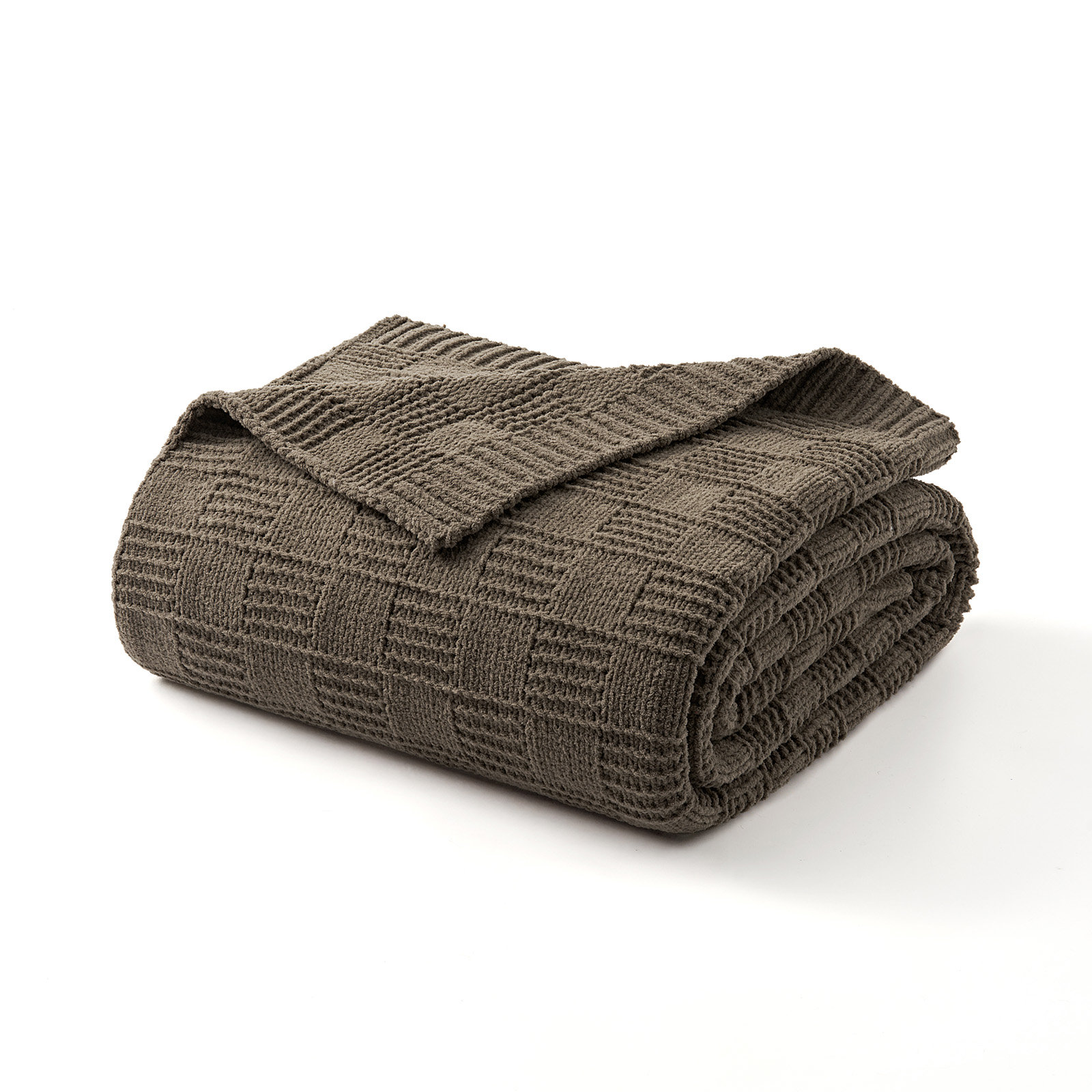Checkered Weighted Knit Throw Blanket, Mocha Brown, Throw