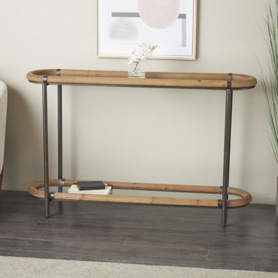 Console ovale en métal Cole et gris avec plateau de table en bois brun Cole