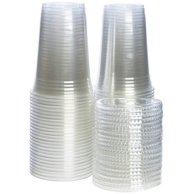 16oz Plastic Clear Pet Cups & Flat Lids, for All Kinds of Beverages