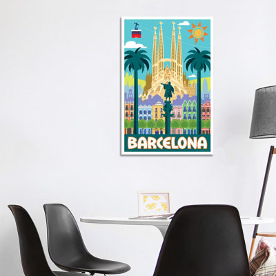 Barcelona Travel Poster by Jim Zahniser - Wrapped Canvas Print