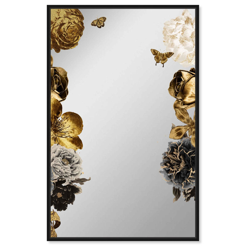 Golden Floral Love Animals Framed Mirror by Oliver Gal, Black