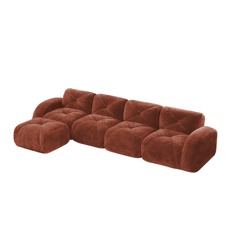 L-Shaped Soft Velvet Fabric, Red/Brown, 29.9" H x 140.9" W x 67.3" D