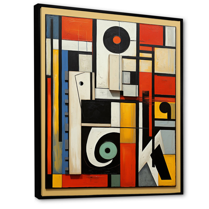 Nouvel ordre abstrait géométrique rétro en rouge - reproduction d'art moderne sur toile géométrique, Cadre flottant noir