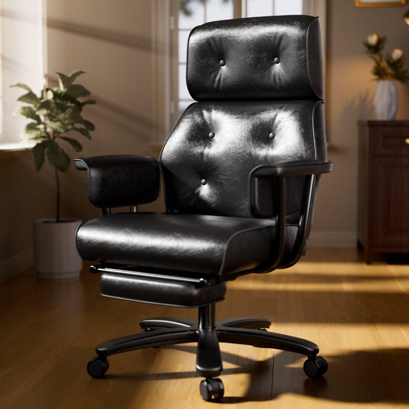 Fauteuil de bureau inclinable en cuir avec repose-pieds Vintage, Noir