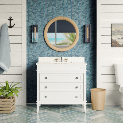 Meuble-lavabo simple 36 po avec armoire blanche et comptoir en marbre d'ingénierie Whitman