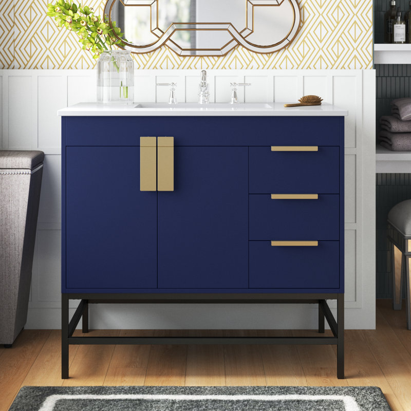 Eugene 36'' Single Bathroom Vanity with Engineered Marble Top, Blue