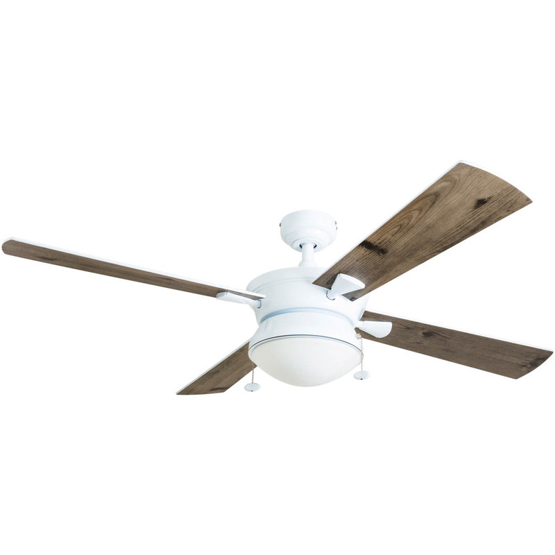 Auletta 52" Indoor and Outdoor Ceiling Fan with Light, White/Silver Oak