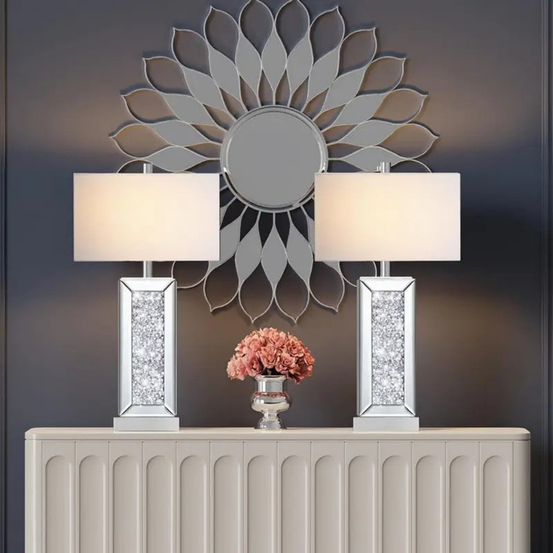 Ensemble de 2 lampes de table modernes, à contrôle tactile et à intensité variable à 3 voies, base en cristal de diamant miroir