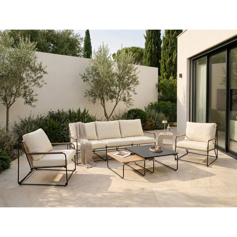 Garden Sofa Set 5 Seater VENARIA with Tables Metal White/ Beige, Black/Natural, Black