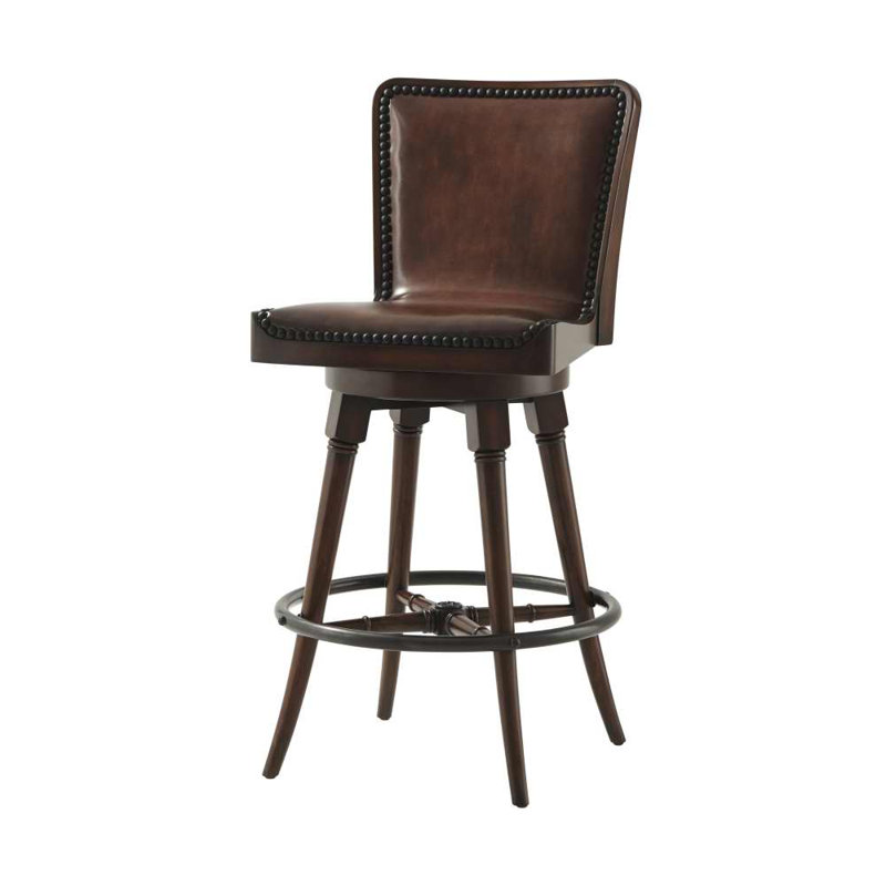 Theodore Alexander 28.5" Swivel Bar Stool with Brass Footrest