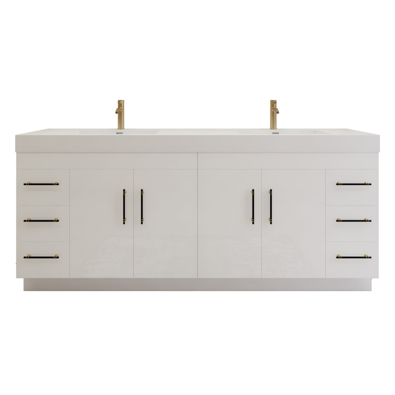 Ensemble de meuble-lavabo double 84 po avec tiroirs et portes 84 po, Blanc brillant