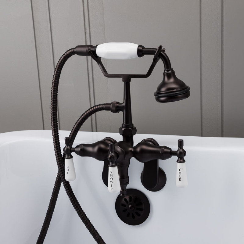Robinet de baignoire sur pattes à 3 poignées, Noir