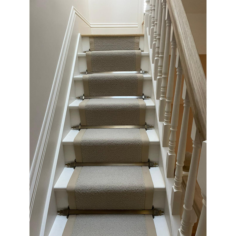 100% wool flat weave beige loop pile stair runner with beige border