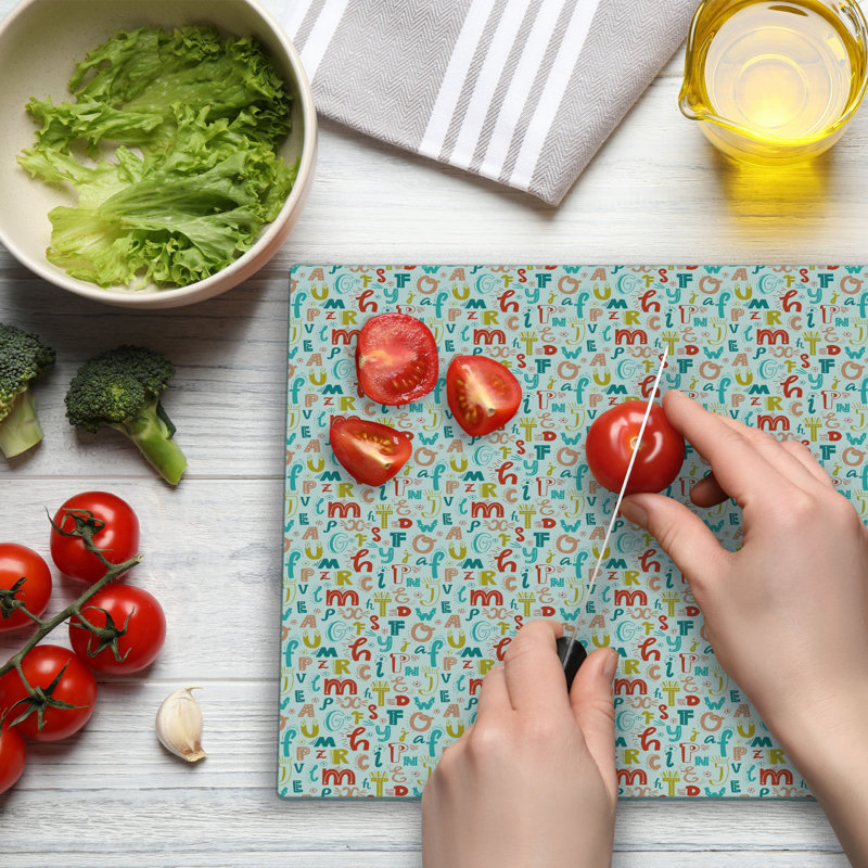 Ambesonne Letters Cutting Board Large Size Colourful Alphabet Character Multicolor