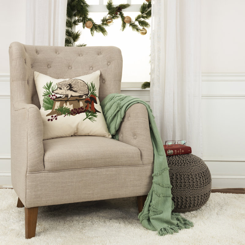 Ivory and Multicolor Embroidered Cotton Square Throw Pillow