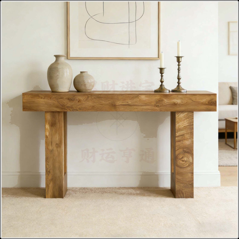 Console 63 po de long avec rangement, grain de bois naturel, entrée polyvalente et canapé 63 po
