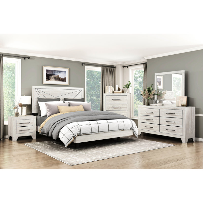 Très grand lit de style contemporain avec finition en chêne gris poussiéreux, conception à panneaux, avec tête de lit et rails latéraux, essentiel pour la chambre à coucher, matériau en bois, sommier tapissier requis, rails fournis