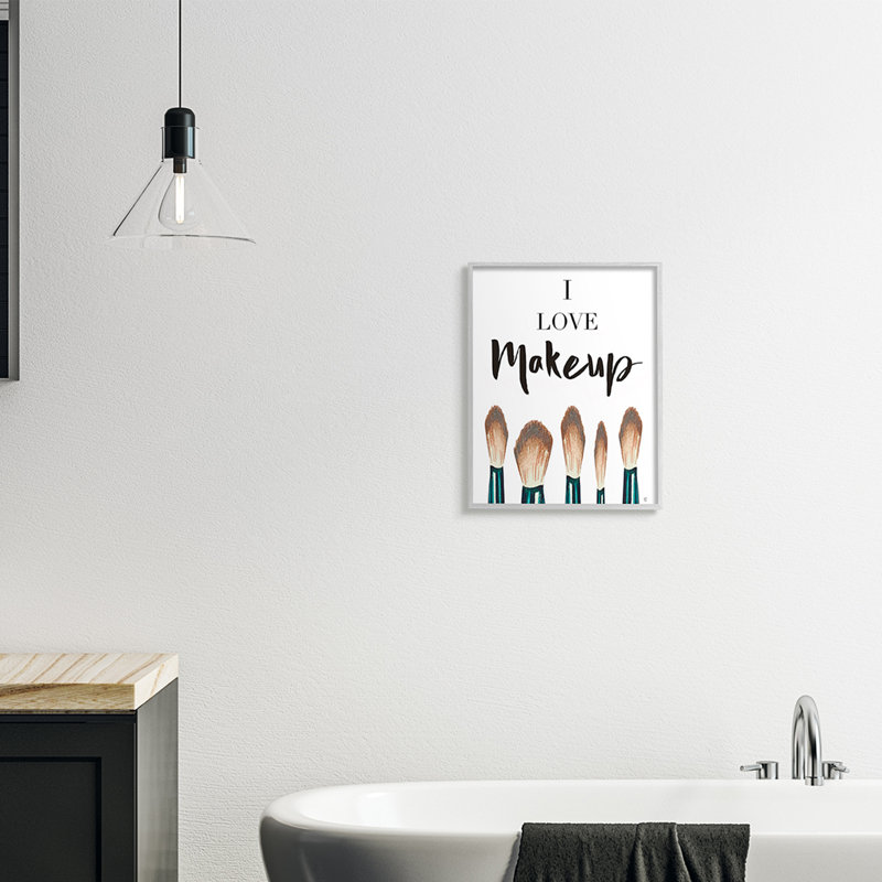 J'aime les pinceaux à maquillage Glam par Elizabeth Tyndall - Art textuel, H 20 po x l 16 po, Estampe numérique Farmhouse
