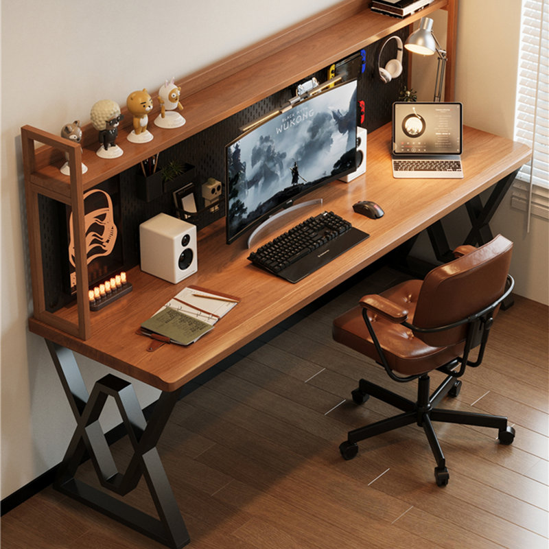 Bureau noyer + bois massif rectangulaire noir + fer, H 49,21 po x l 62,99 po x P 23,62 po
