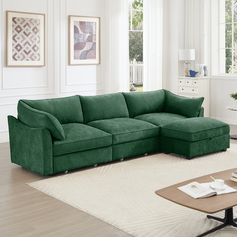 Canapé modulaire, canapé avec repose-pieds mobile, siège confortable, large et profond, Vert