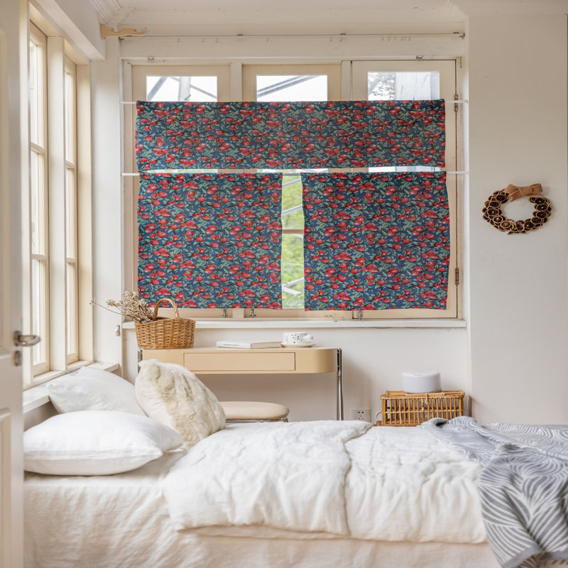 Petits rideaux courts en polyester 2 panneaux, Rouge / Bleu, Cerisier, L 30 po x L 30 po