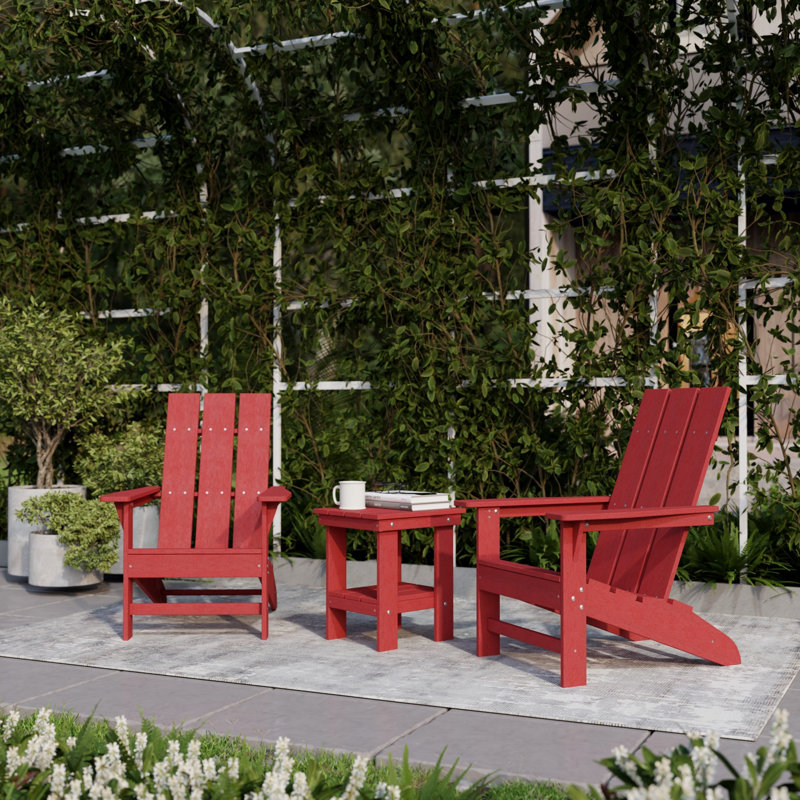Avilez 3-Piece Modern Adirondack Set With Side Table, Cardinal Red
