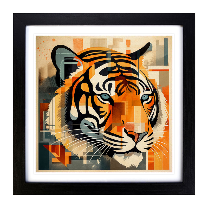 Tiger Constructivism No.2 - Single Picture Frame Print on Wood, Black