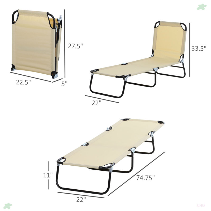 Foldable Outdoor Chaise Lounge Chair, 5-Level Reclining Camping Tanning Chair, Black, Beige Incorrect 1