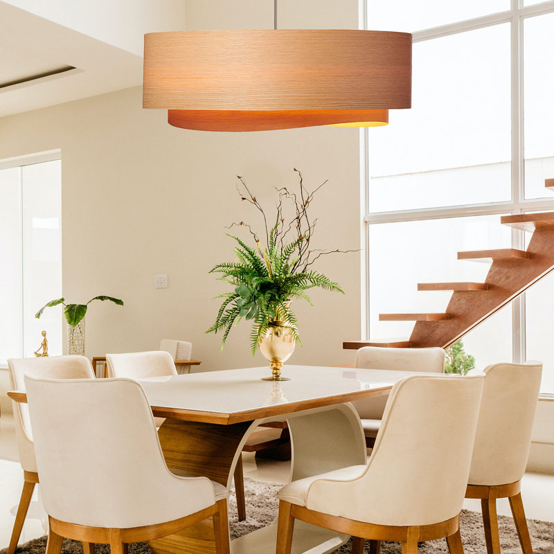 Half Bowen 17.5" Mid Century Modern Chandelier, White Oak, 13"H x 17.5"W x 17.5"D