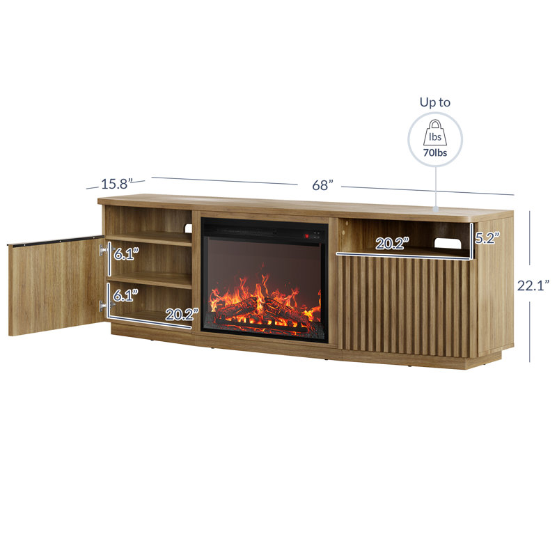 Cateria TV Stand for TVs up to 78" with Fireplace Included, Camel