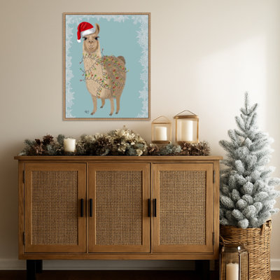Llama Christmas Lights 2 by Fab Funky Framed Canvas Wall Art Print