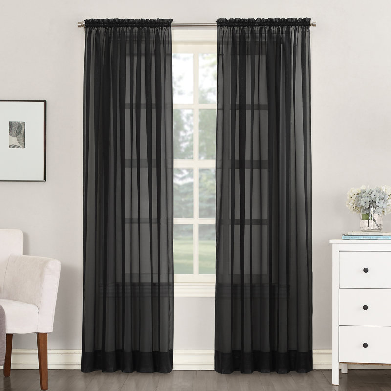 Sheer Rod Pocket Curtain Panel - Basics by Wayfair™, Black, 59" W x 84" L