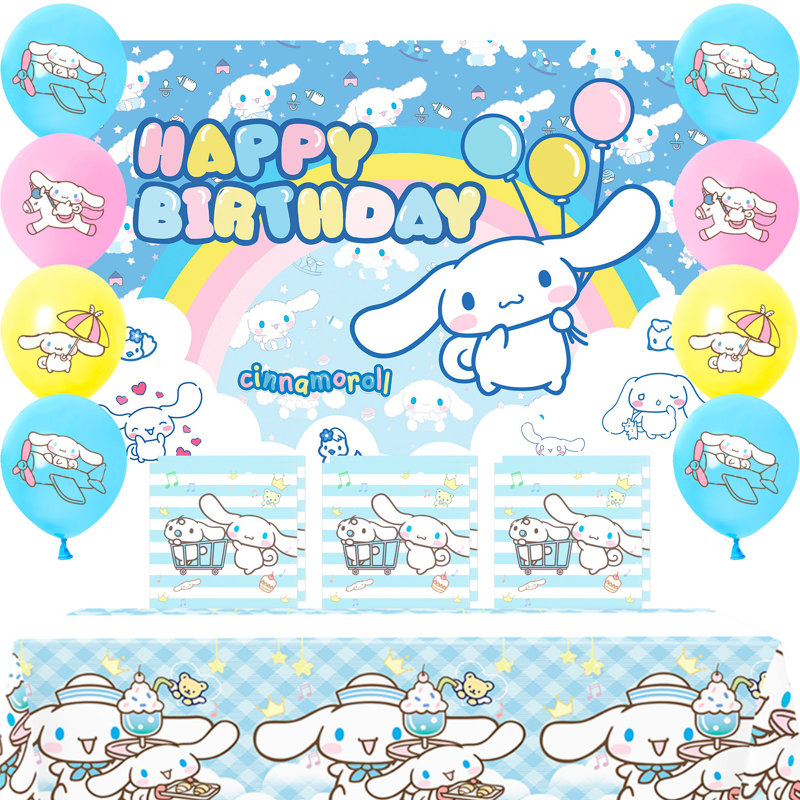 Décorations de fête d'anniversaire Cinnamoroll, 108 pièces d'articles de fête Cinnamoroll et ensemble de vaisselle pour enfants Cinnamoroll