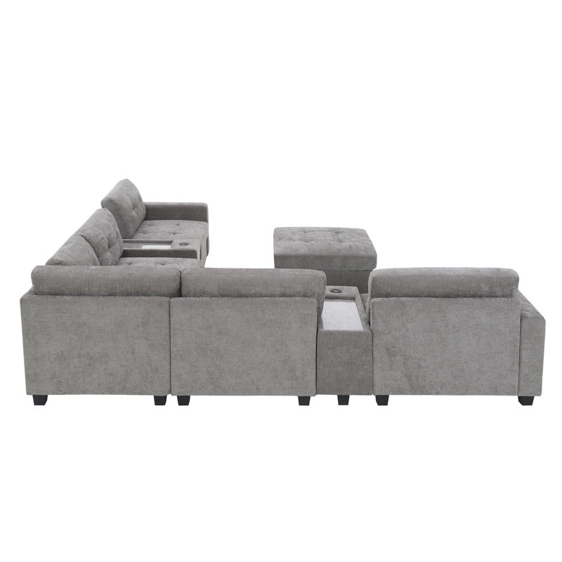 Canapé modulaire de 104 po avec plateau en acrylique, Grey Chenille