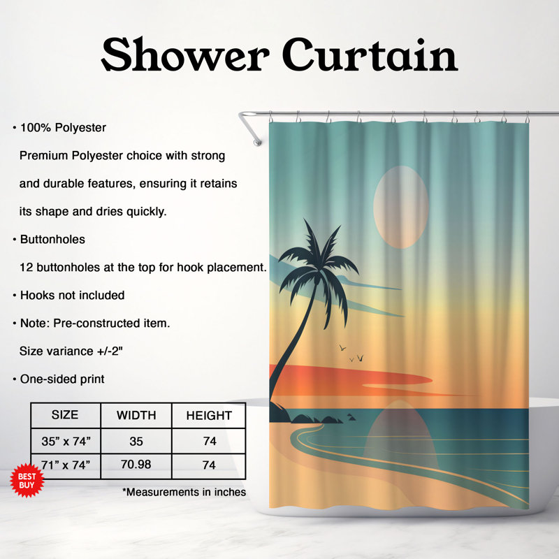 Rideau de douche Sunset Waves - Premium, H 74 po x l 71 po