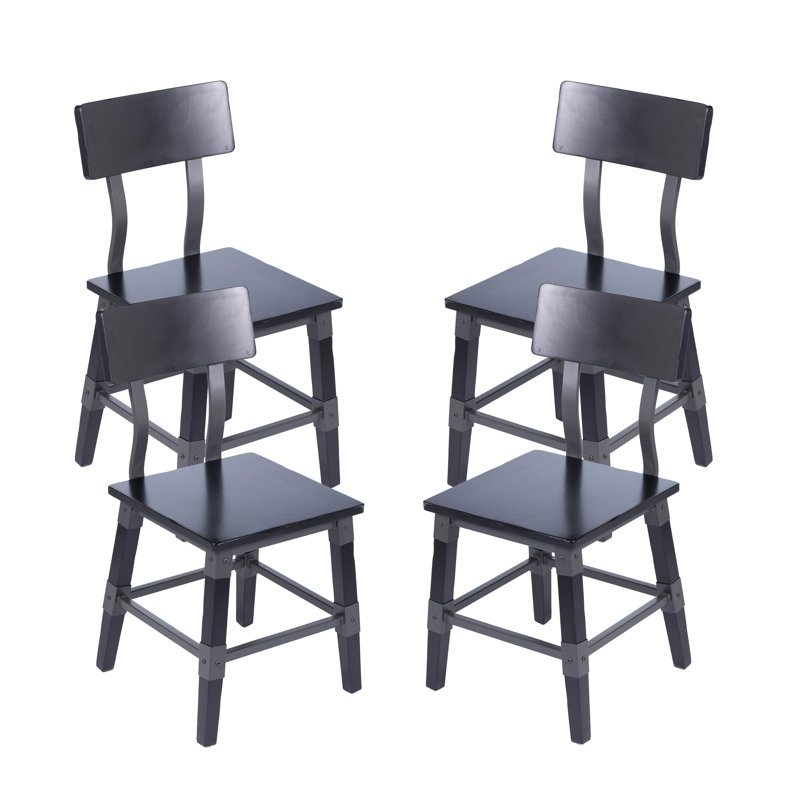 Lazro Commercial Grade Rustic Antique Industrial Style Wood Dining Chair, Black
