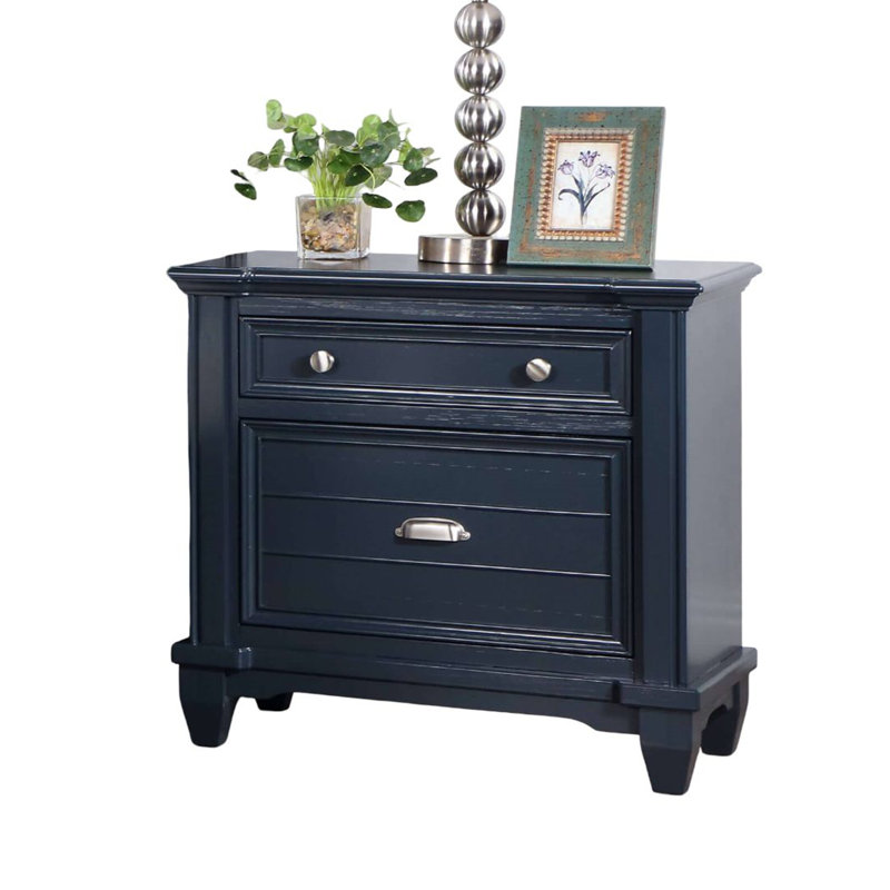Zeny Nightstand, 1 Cup Handle Drawer W 1 Shelf, Slate Blue Solid Wood