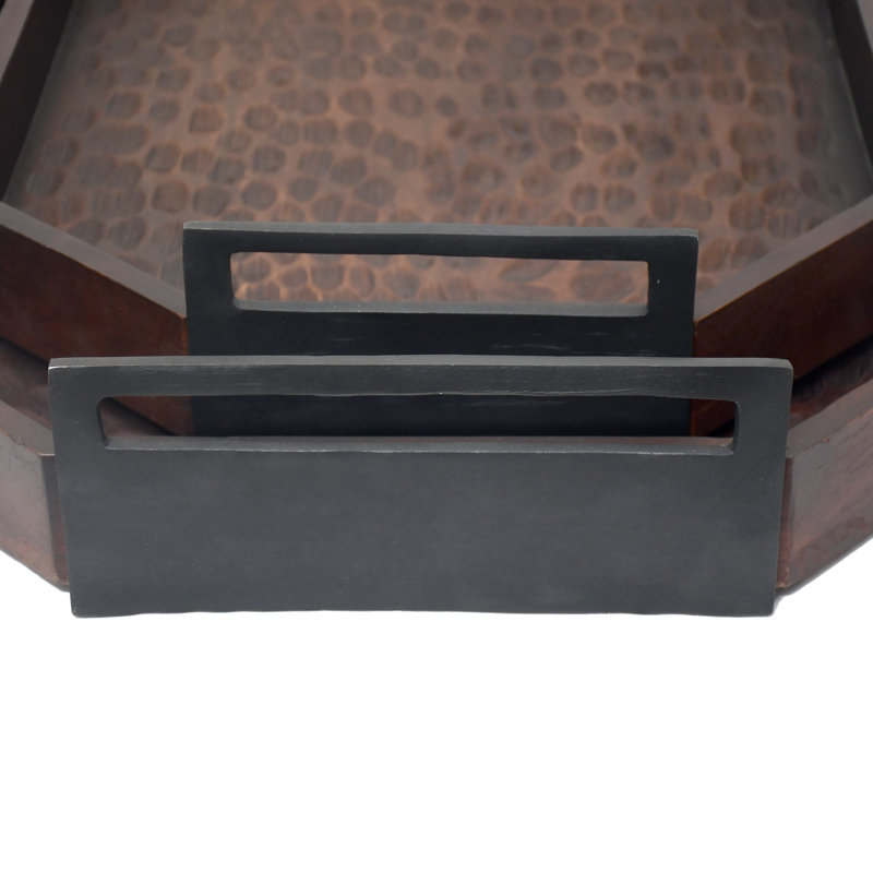 Ensemble de 2 plateaux en bois de manguier et d'aluminium Kebron - 30 po x 21 po x 5 po