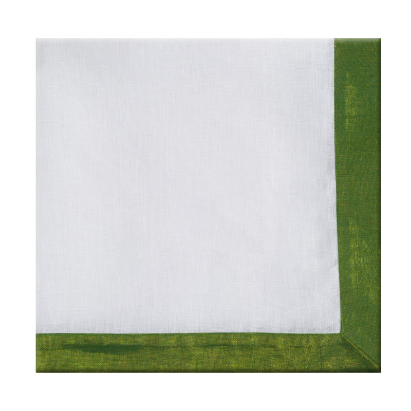 Shimmer Border Linen Napkin, White/Green
