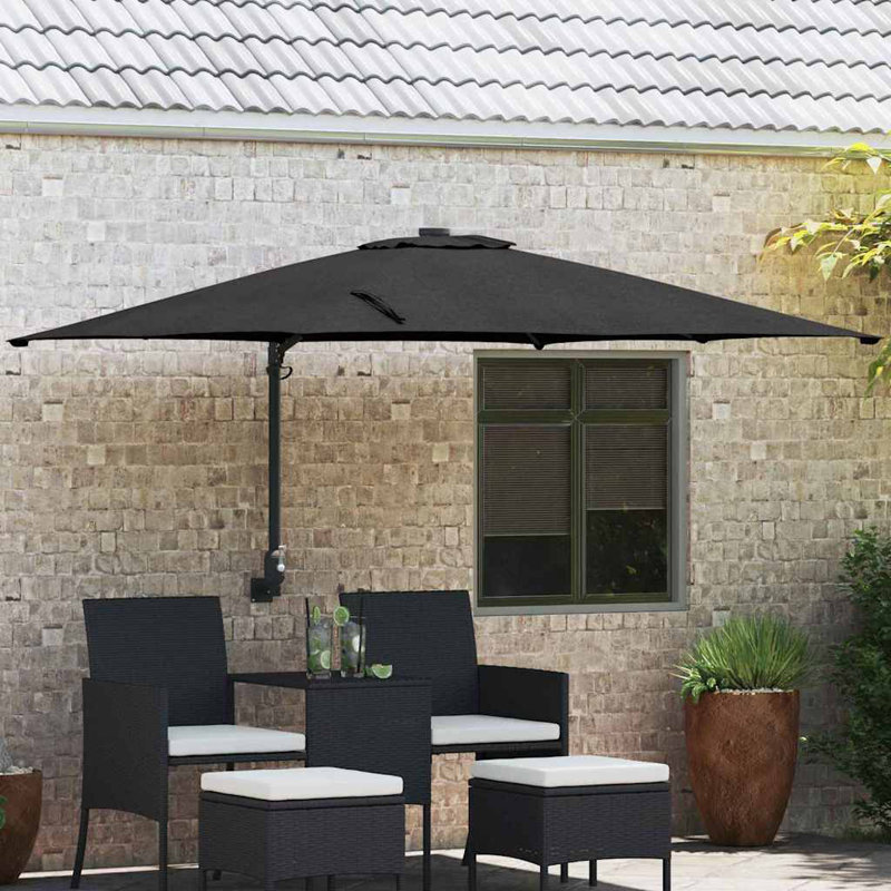 Wall Mount Parasol, Black, 160cm H x 247.5cm W x 247.5cm D