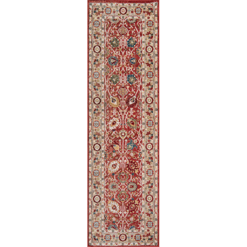 Tapis rouge / beige tissé à la machine Canberra, Tapis de couloir 2 pi 3 po x 8 pi