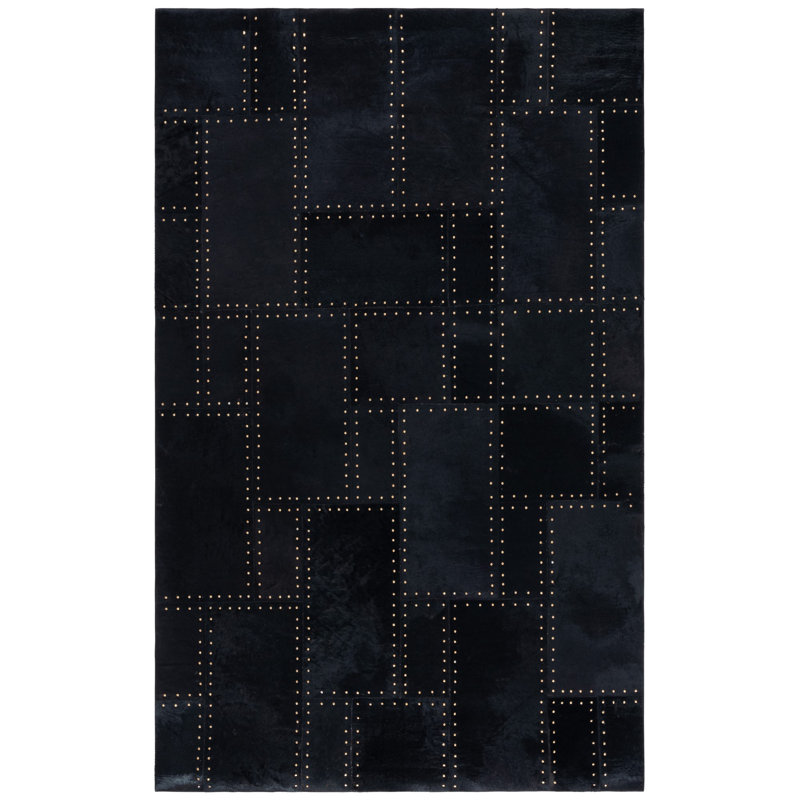 Studio Geometric Handwoven Leather Rug with Felt, Rectangle de 5 pi x 8 pi