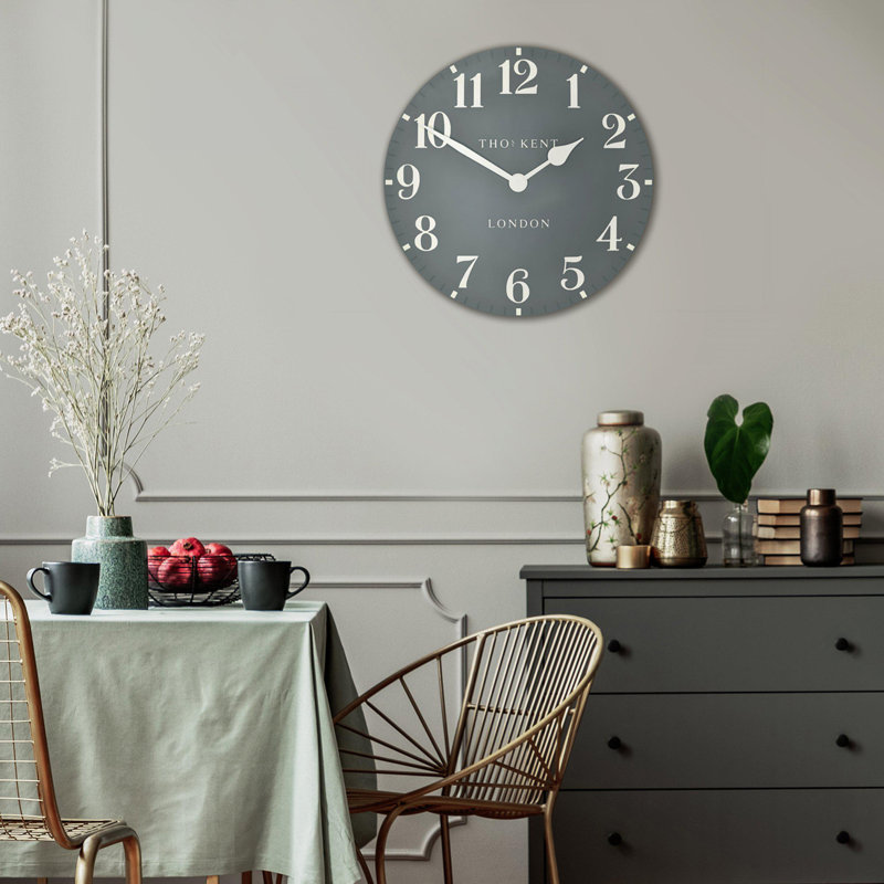 Arabic Metal Wall Clock, Blue Grey, 30cm H x 30cm W x 5cm D