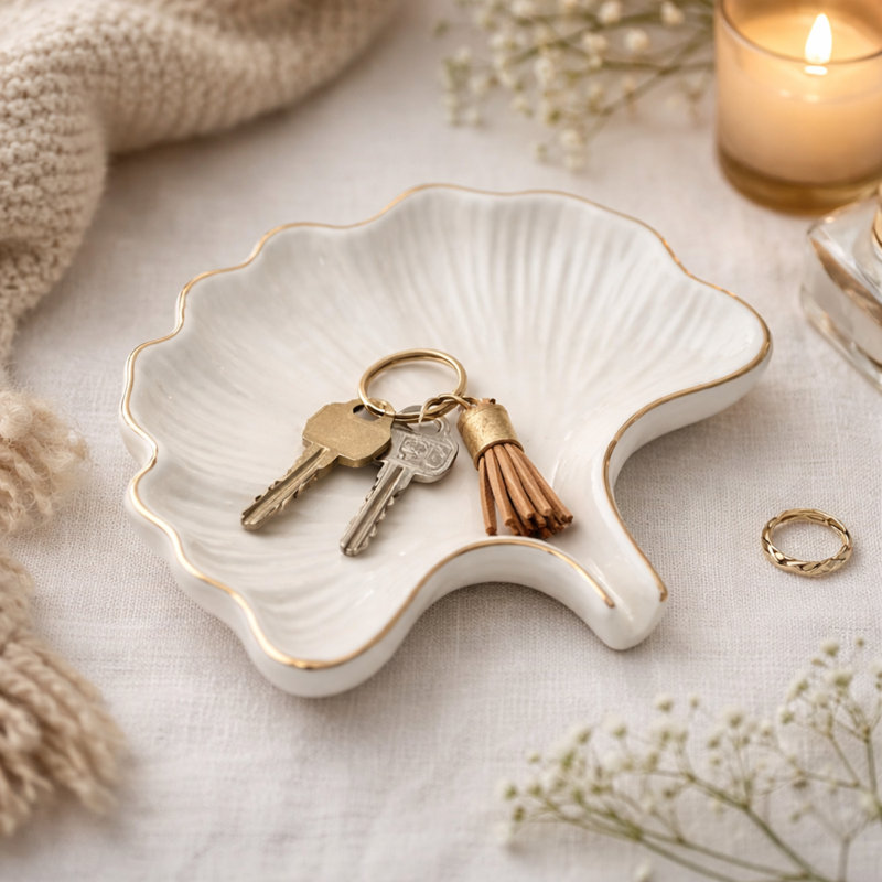 Soap Dish - Ceramic Golden Leaf, Green