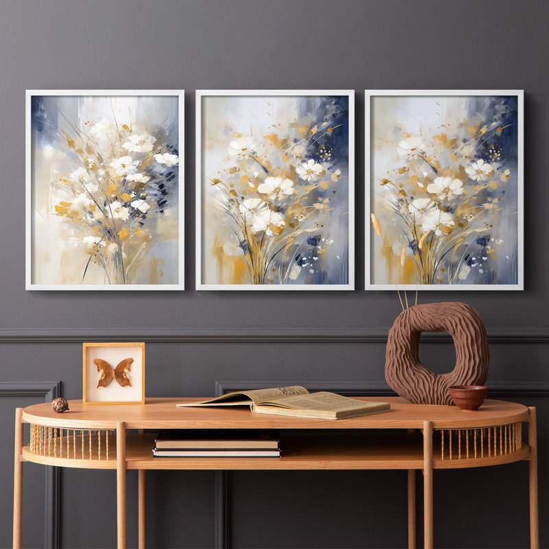 Floral Study  Series  CV  -Set Of 3 Framed Giclee Prints -Ready to Hang, 8" H x 10" W
