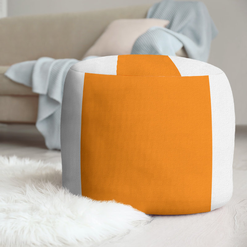 Repose-pieds cubique rond à rayures 20,5", Blanc / Orange