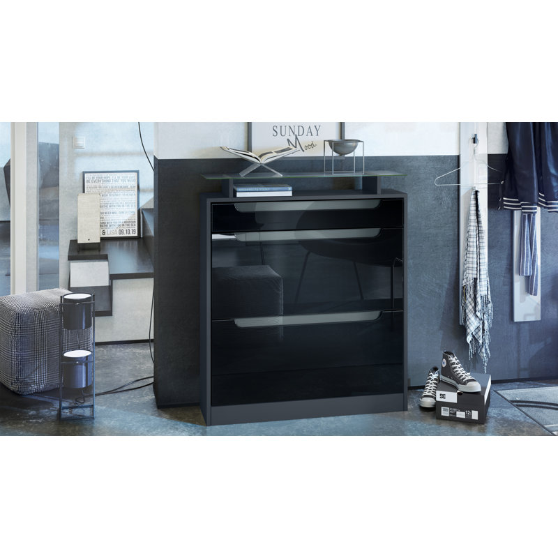 16 Pair Shoe Storage Cabinet, Black/Dark Grey